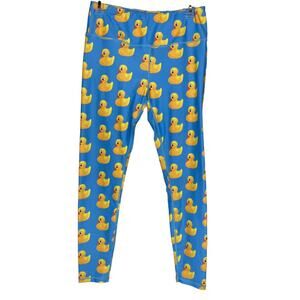 ChicknLegs Running Leggings, Rubber Ducky, Yellow/Blue/Teal, Sz Large